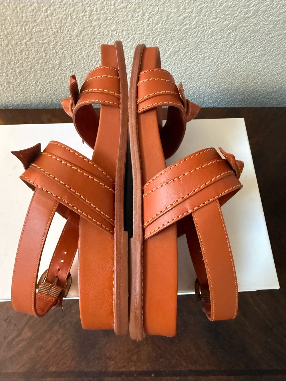 ALEXANDRE BIRMAN Clarita Sport Cognac Brown Leather Flat Sandals EU 37.5 US 7.5 - Picture 9 of 11